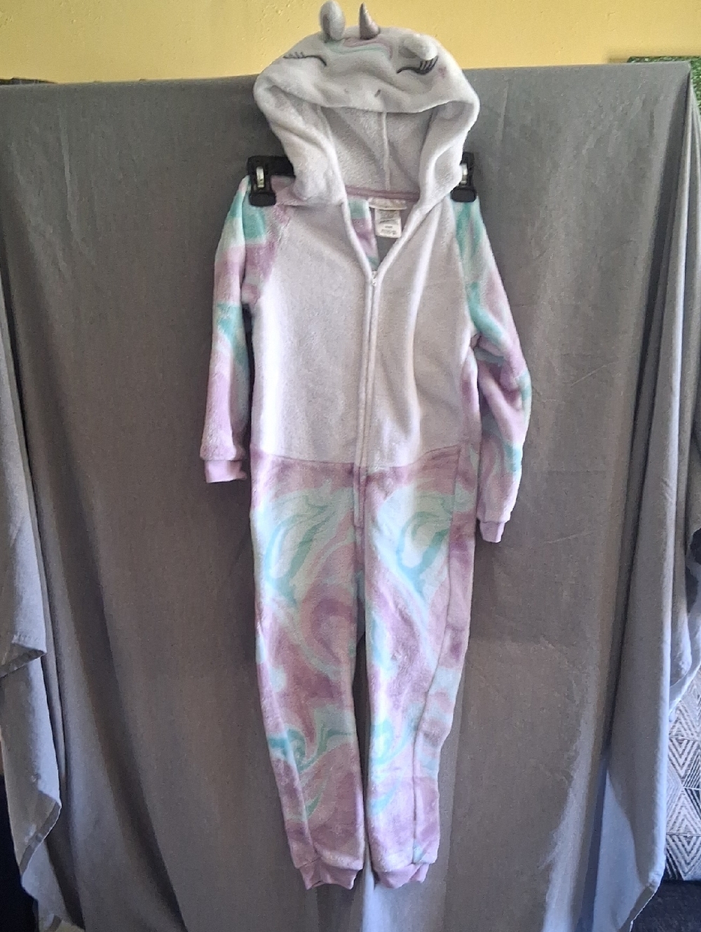 Girls' Unicorn Hooded One-Piece Pajamas - Pastel Purple & Mint